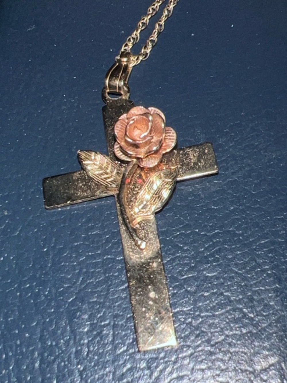 Two-Tone Rose Cross Pendant Necklace 14kt gold filled cross PPC- Women Jewelry